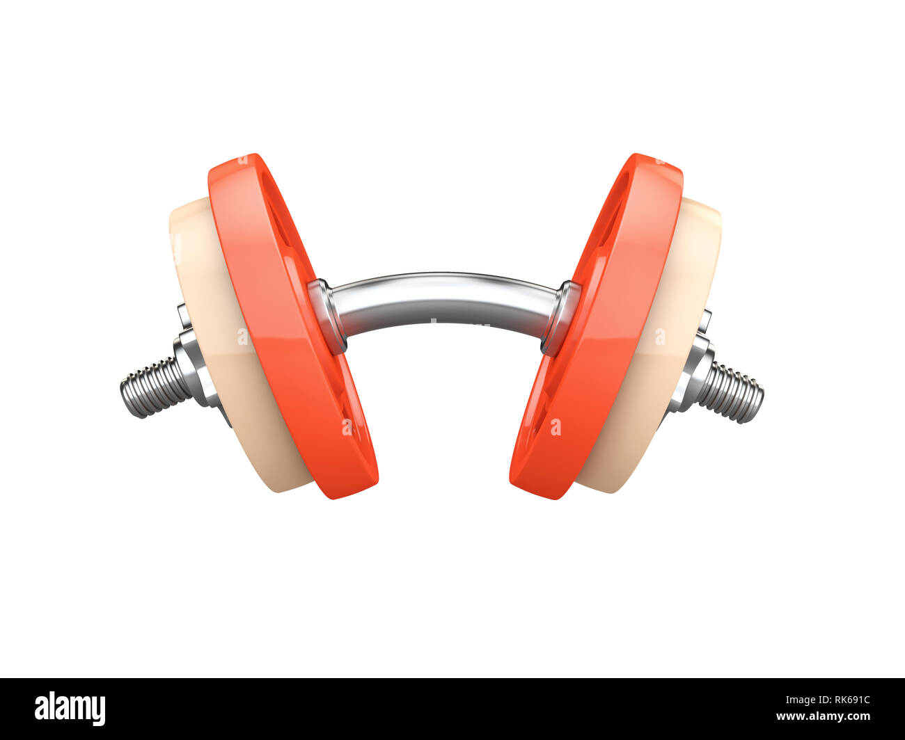 Metall Hantel für Fitness mit chrom silber Griff auf weißem Hintergrund. 3D-Darstellung. Stockfoto