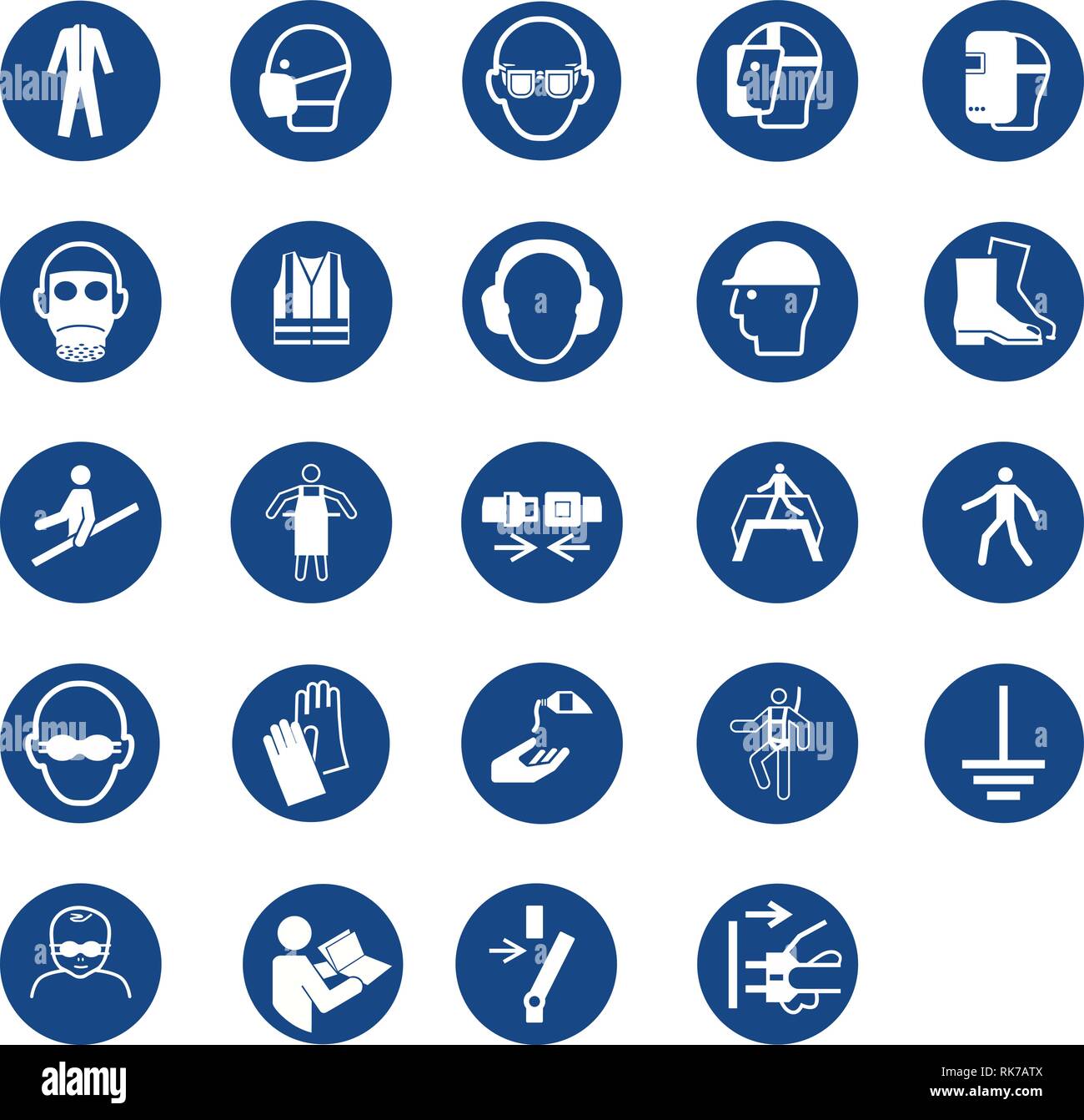 Pflichtfeld Zeichen, Bau Gesundheit, Sicherheit Zeichen in industriellen Anwendungen (Helm, Handschuhe, Gehörschutz, Augenschutz, Fuß schützen verwendet Stock Vektor