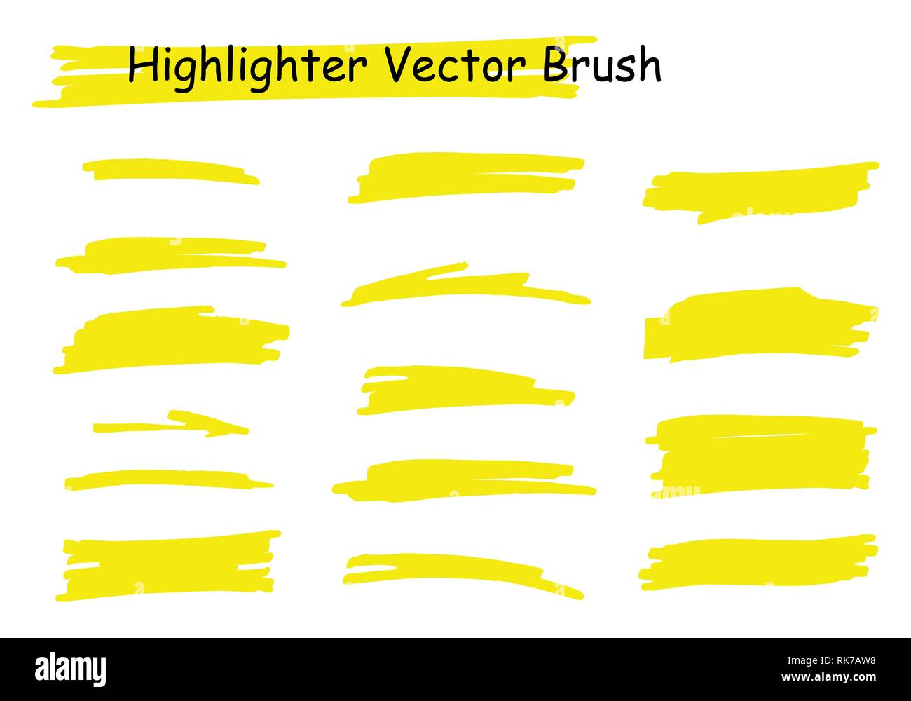 Vektor Textmarker Pinsel festgelegt. Hand gelbe Markierung Streifen markieren gezeichnet. Stock Vektor