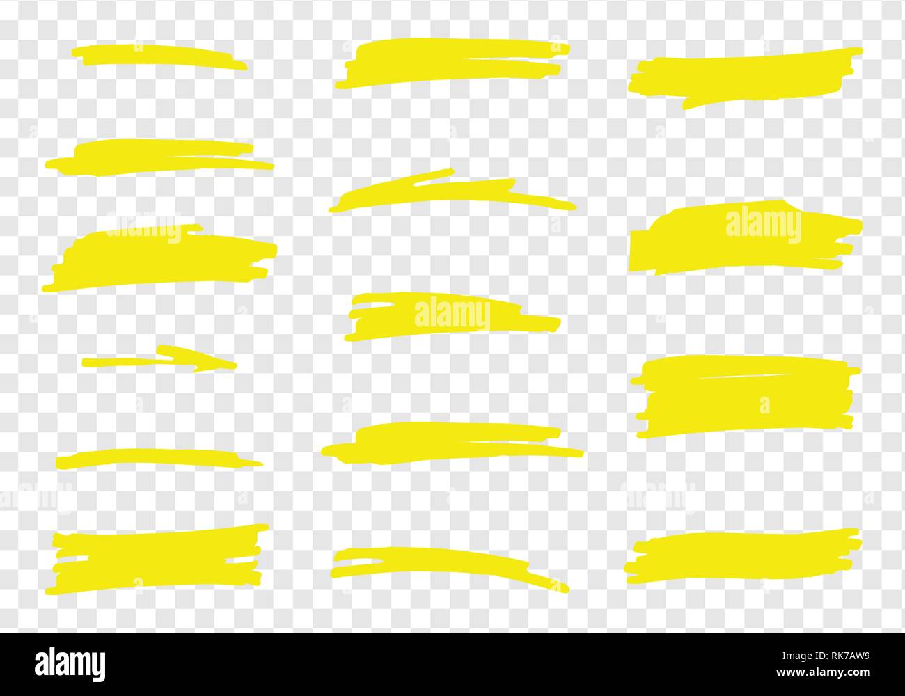 Vektor Textmarker Pinsel festgelegt. Hand gelbe Markierung Streifen markieren gezeichnet. Stock Vektor