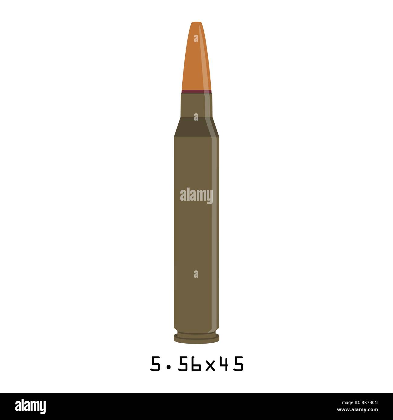 Vector Illustration Symbol * 5,56 * 45 mm Kaliber auf weißem Hintergrund. Munition Stock Vektor