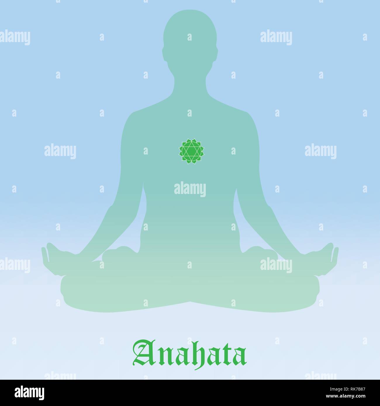 Chakra Anahata symbol Vektor Illustration. Silhouette meditieren. Üben von Yoga. Yoga Lotus darstellen, Wellness Konzept. Stock Vektor