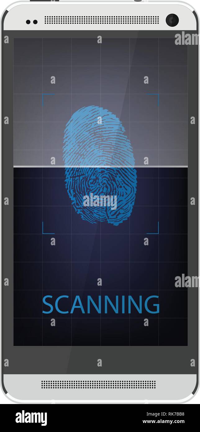 Scannen Fingerabdruck auf dem Smartphone. Konto entsperren Handy. Stock Vektor