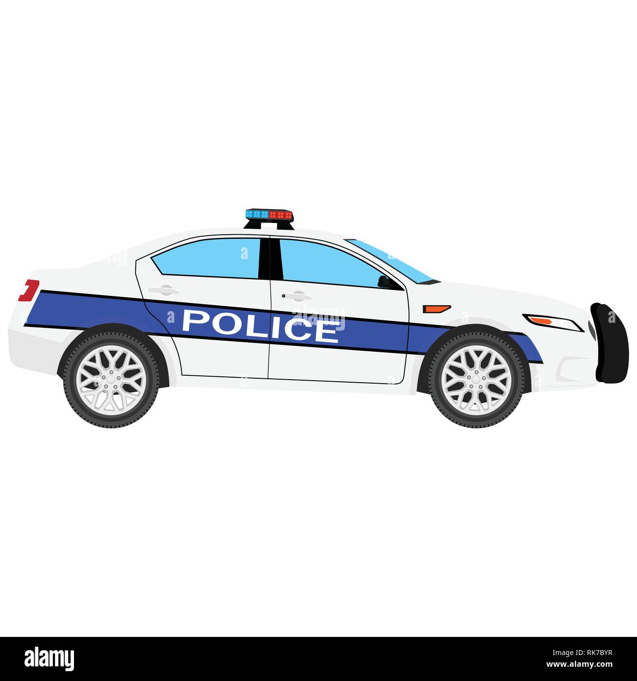 Vector Illustration. Polizei Auto Seitenansicht auf weißem
