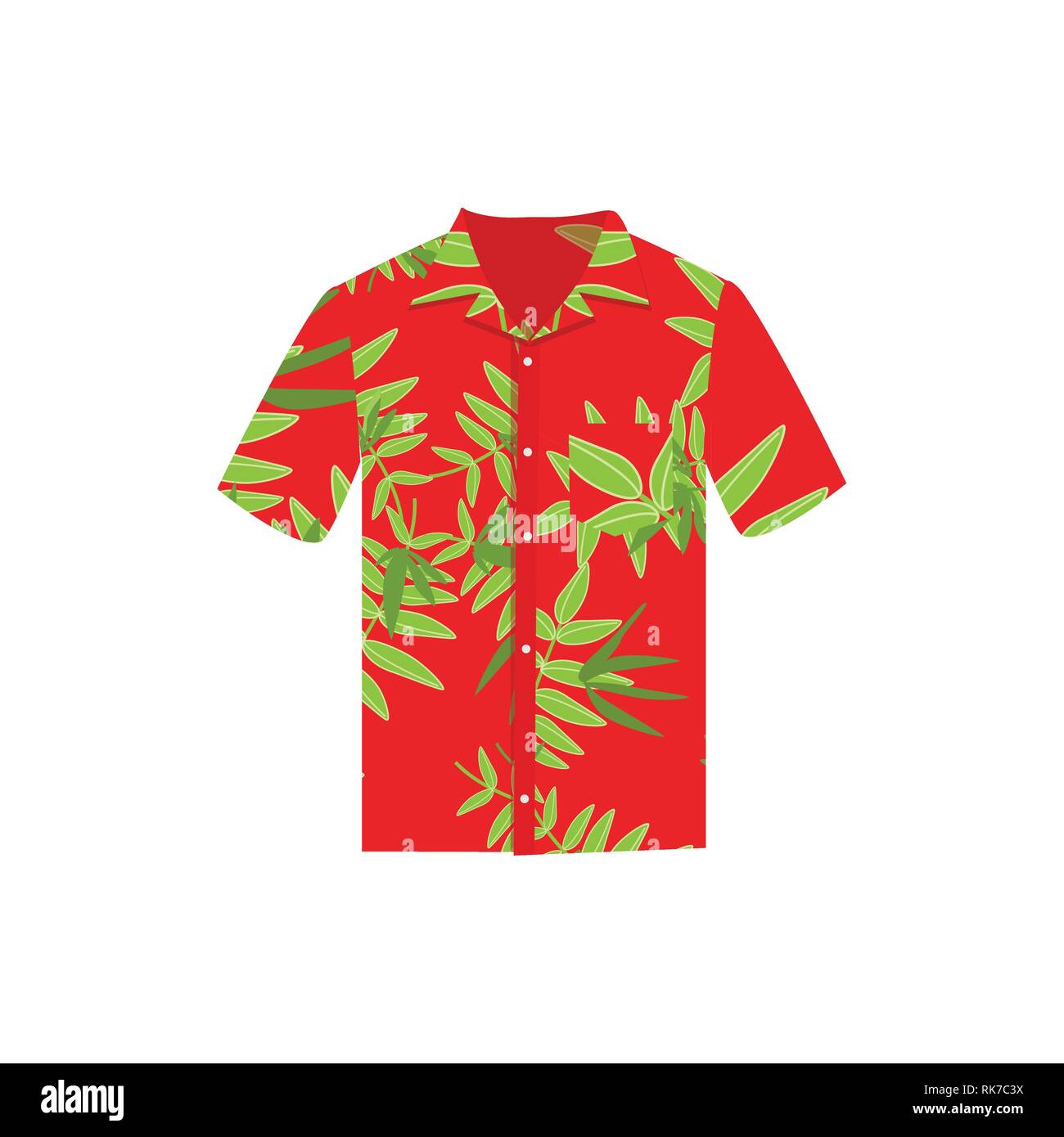 Red Hawaiian Shirt, Strand Sommer Tuch. Vektor Flachbild cartoon Shirt auf weißem Hintergrund. Stock Vektor