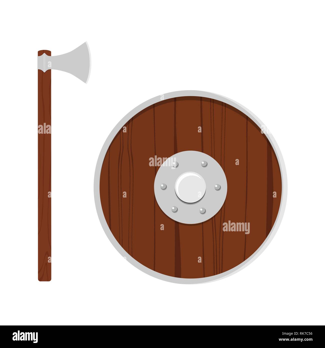 Wikinger Schuld Vector Illustration Holz- Wikinger Schild und Axt auf weißem ...