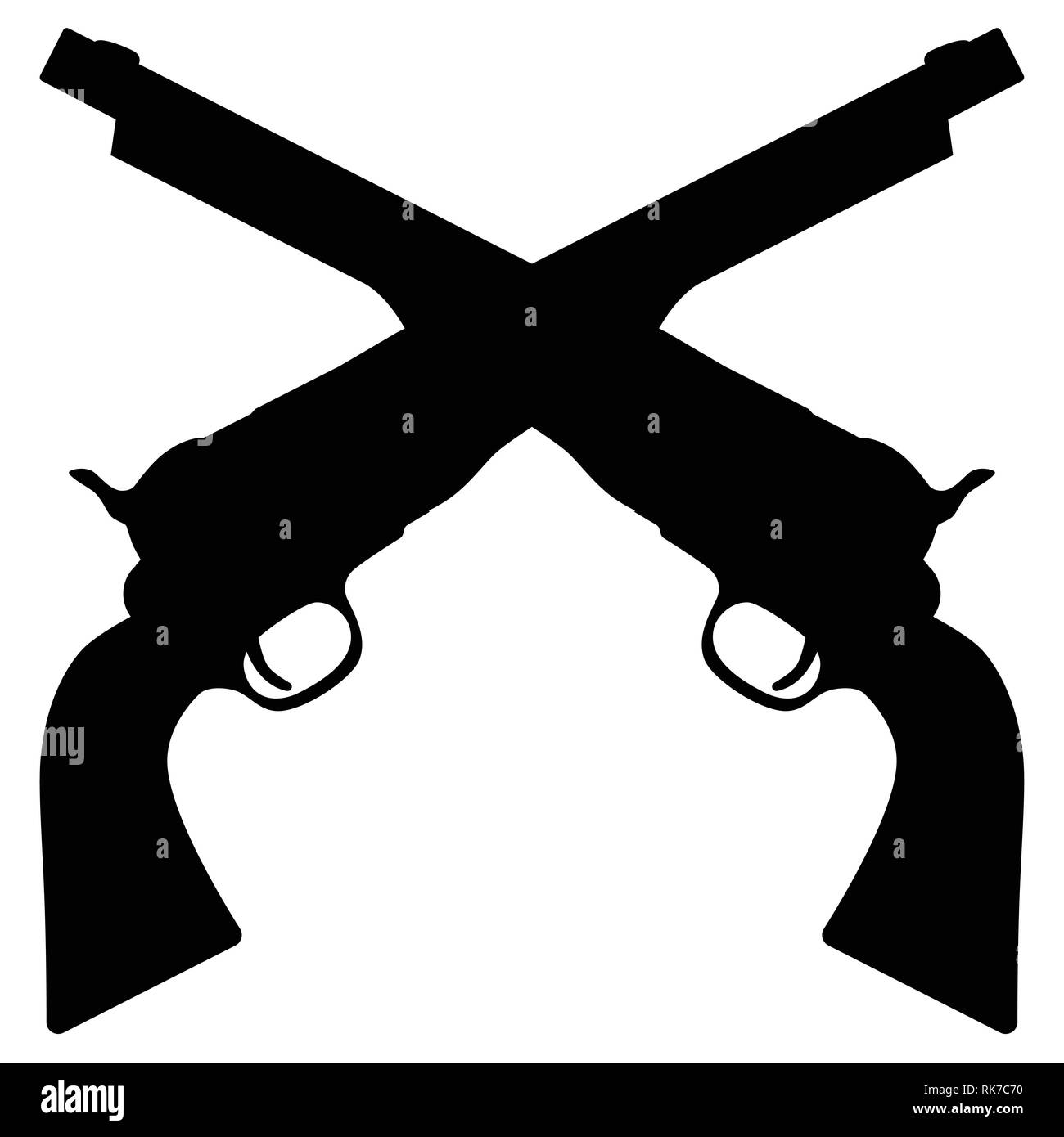Vector Illustration zwei gekreuzte schwarze Silhouette revolver Gun isoliert auf Weiss. Retro, alte Waffe Stock Vektor