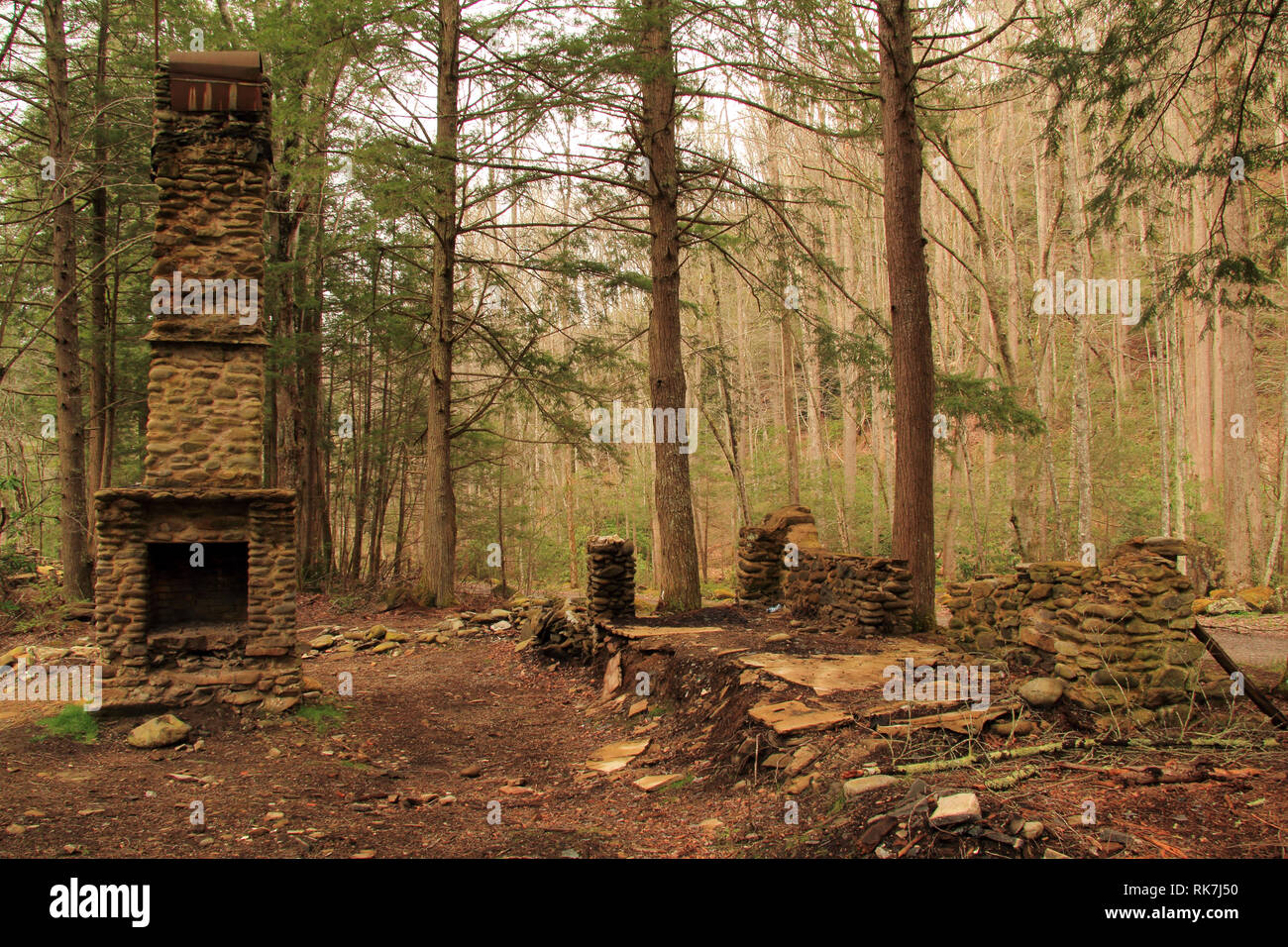 Zahlreiche Ruinen, wie sie hier dargestellt wurde, finden Sie in der gesamten Elkmont historische Bezirk in der Great Smokey Mountains National Park verstreut werden Stockfoto