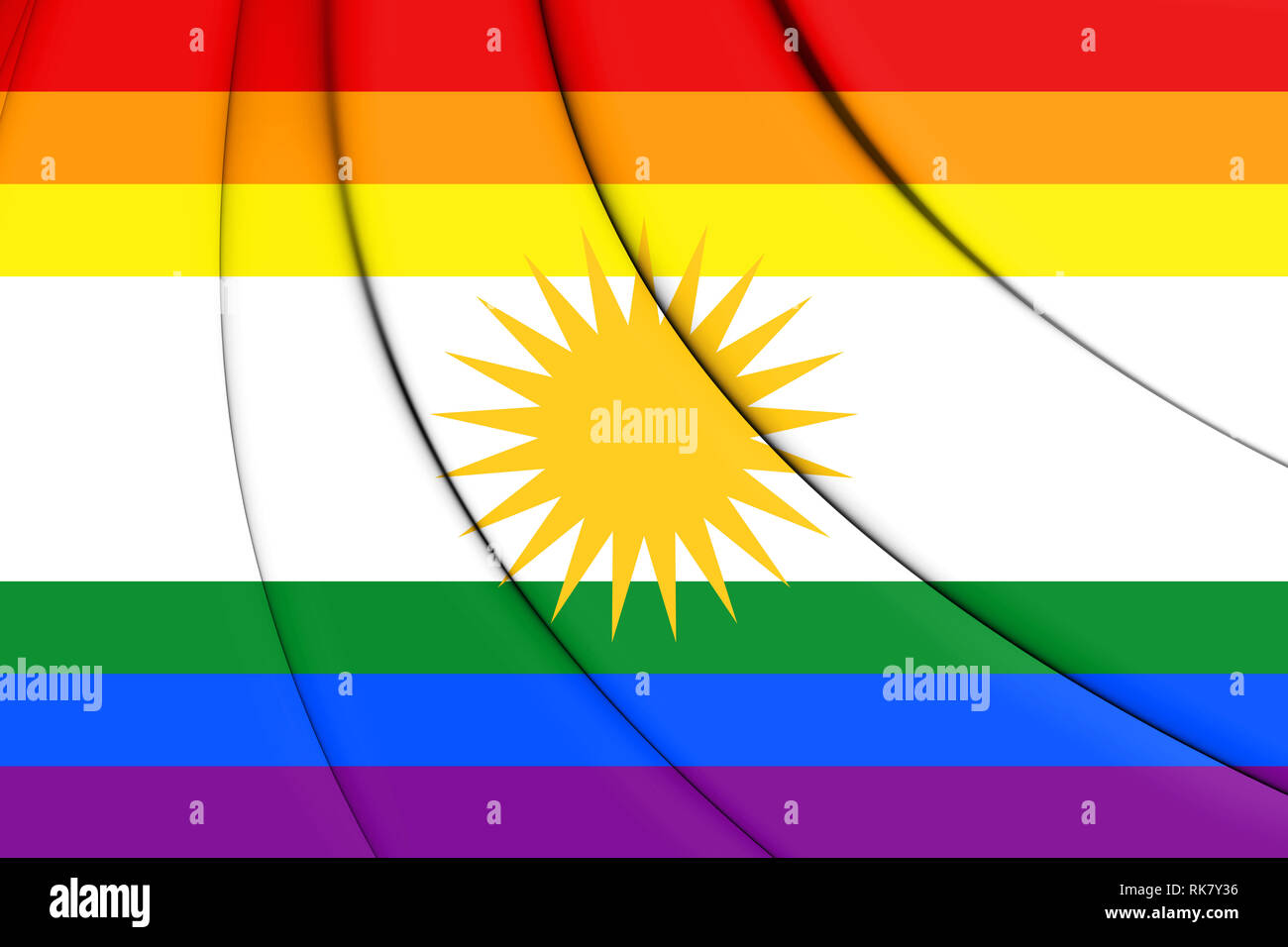 3D-Gay Flagge von Kurdistan. 3D-Darstellung. Stockfoto