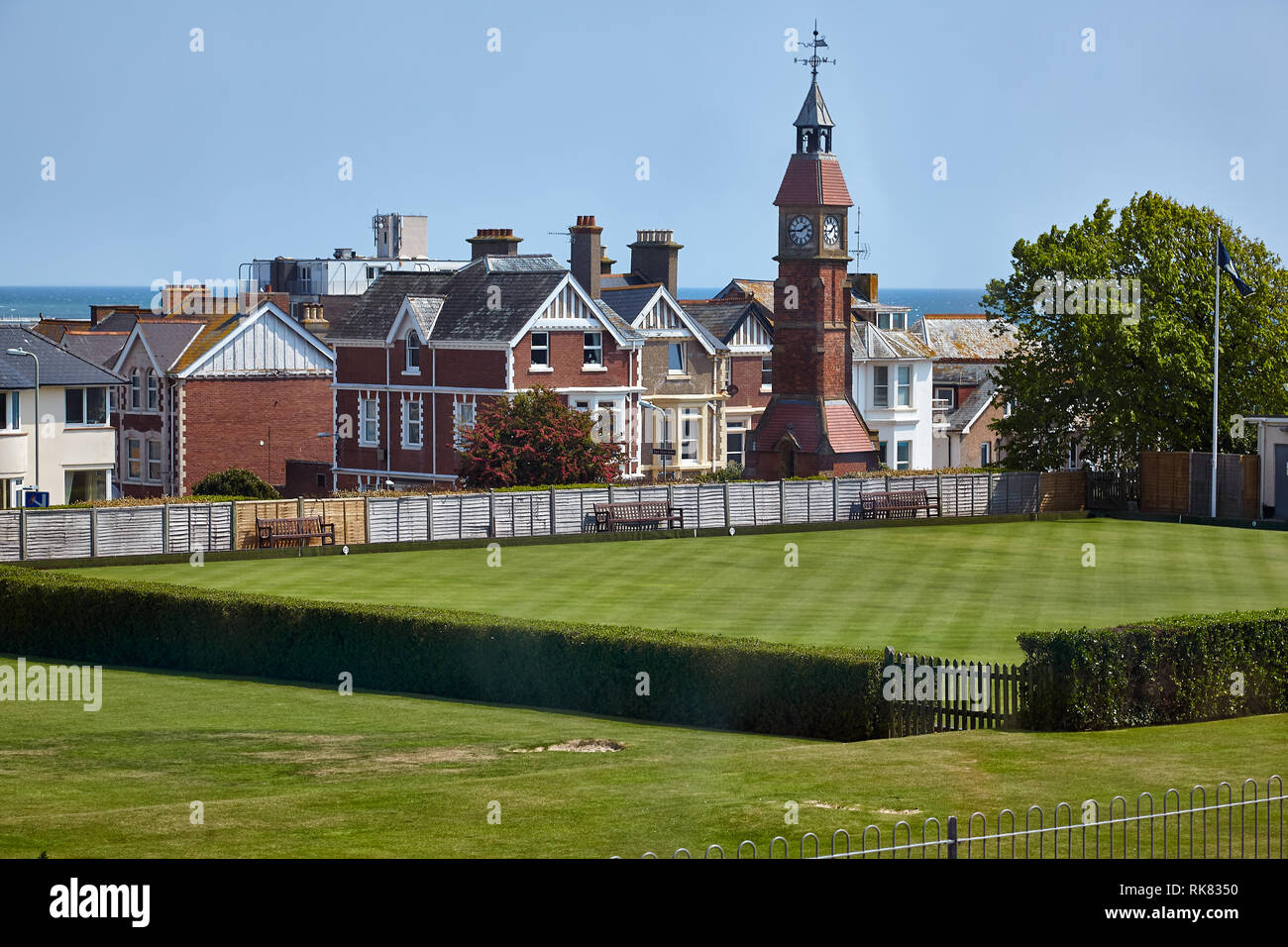 Die Jubilee Clock Tower stehen an der Spitze der Hügel in der seafield Gärten Seaton. Es wurde gebaut von Queen Victoria, goldenes Jubiläum zu gedenken. D Stockfoto