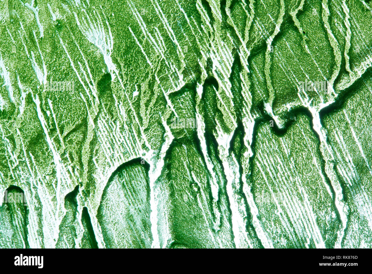 Linien auf grünen Sand Oberfläche. Abstrakte grüne Textur Wasser Farbe Stockfoto