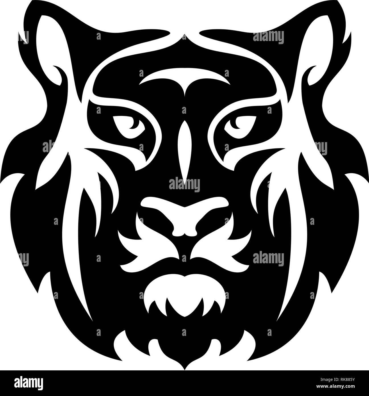 Vektor flachbild Symbol von Stilisierten Gesicht eines Tigers. Abstrakte schwarze und weiße grafische Gestaltung von Tiger Kopf Stock Vektor