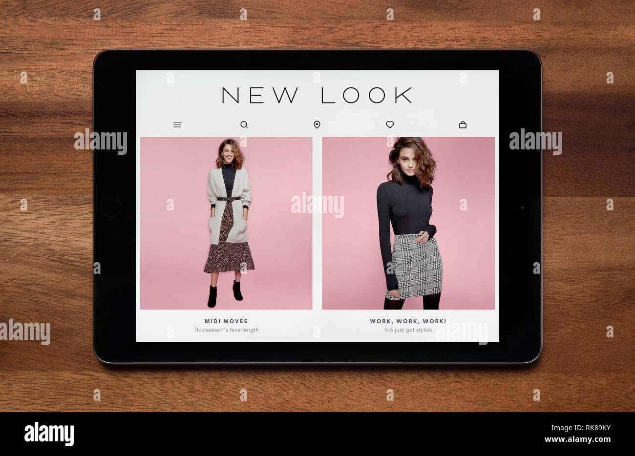 Die Website der neue Look ist gesehen auf einem iPad Tablet, der ruht auf einem Holztisch (nur redaktionelle Nutzung). Stockfoto