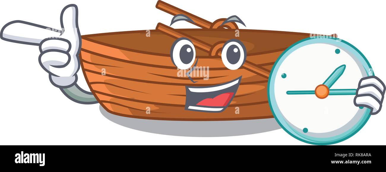 Mit Uhr Boote aus Holz mit den Cartoons isoliert Stock Vektor Mit Uhr Boote aus Holz mit den Cartoons isoliert Stock Vektor
