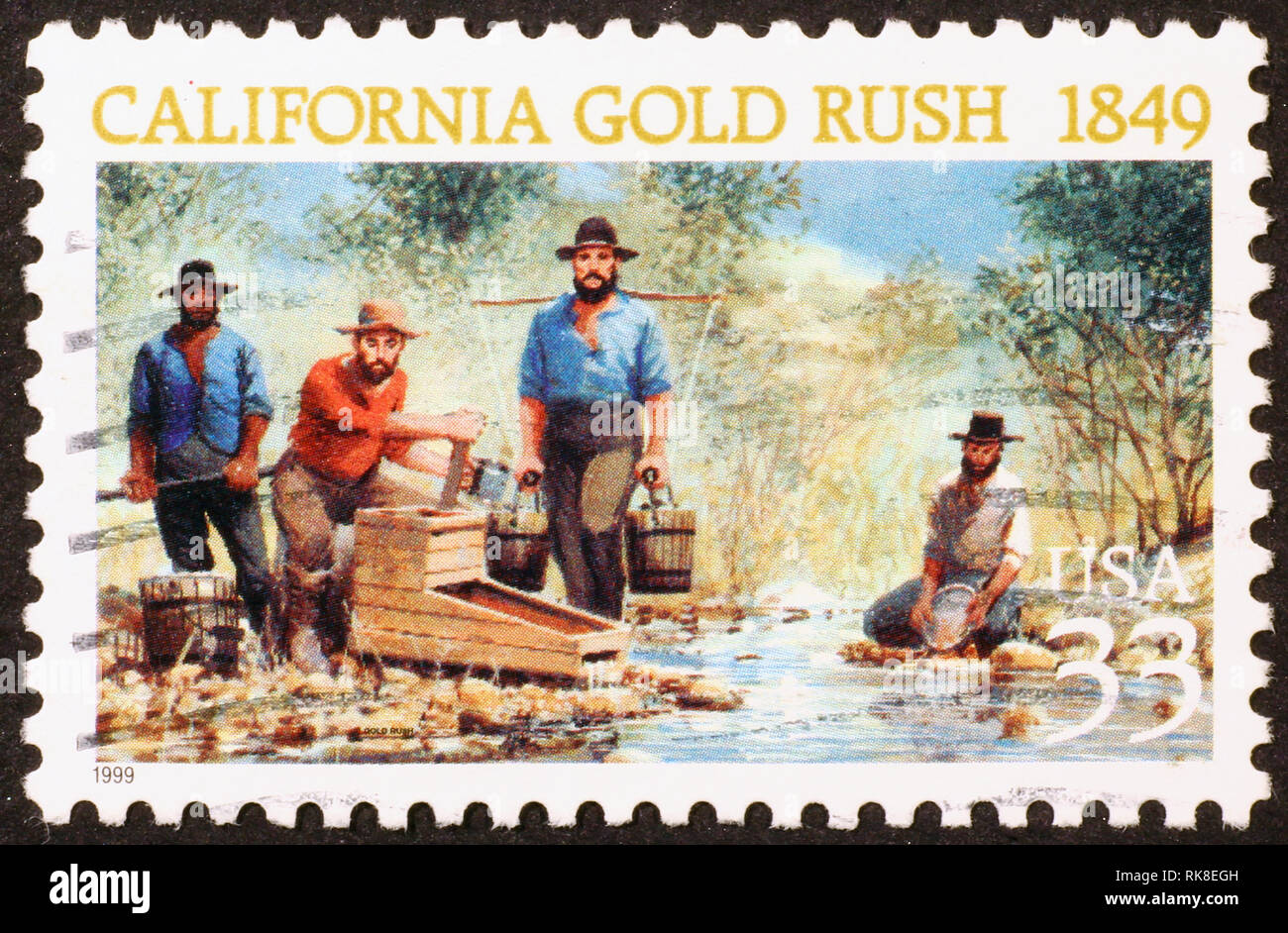 California Gold Rush auf einer Briefmarke Stockfoto