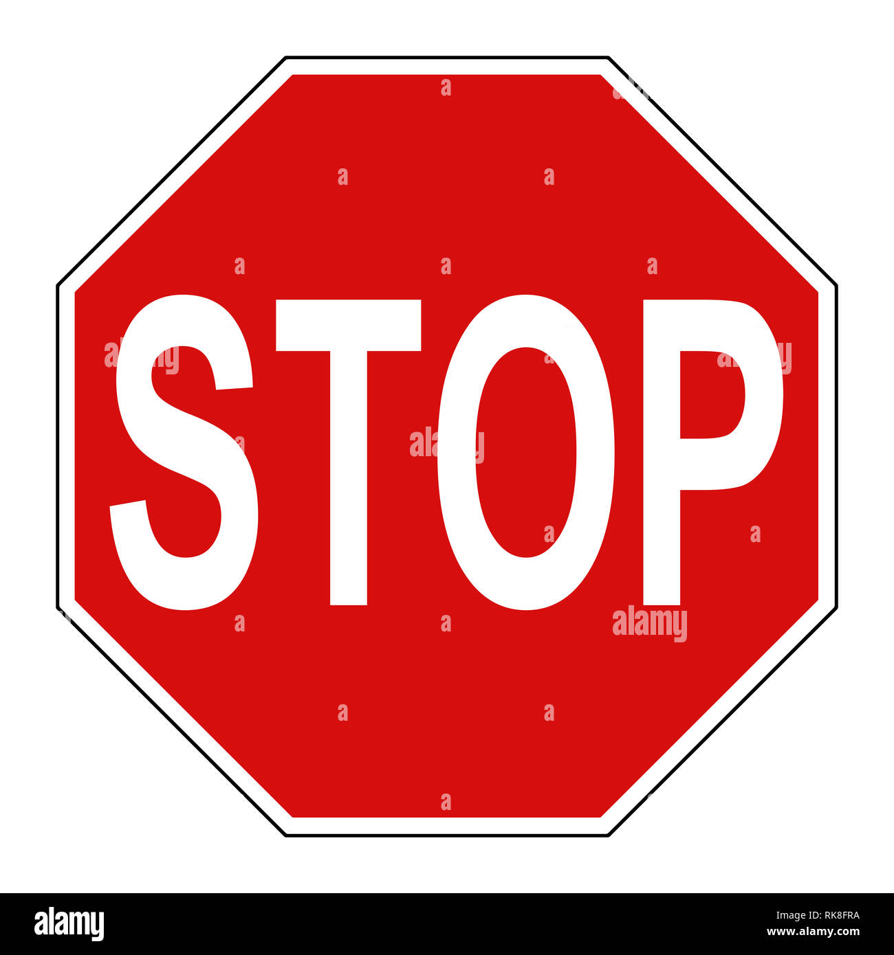 Ein rotes Stoppschild auf Weiß mit Freistellungspfad isoliert Stockfoto