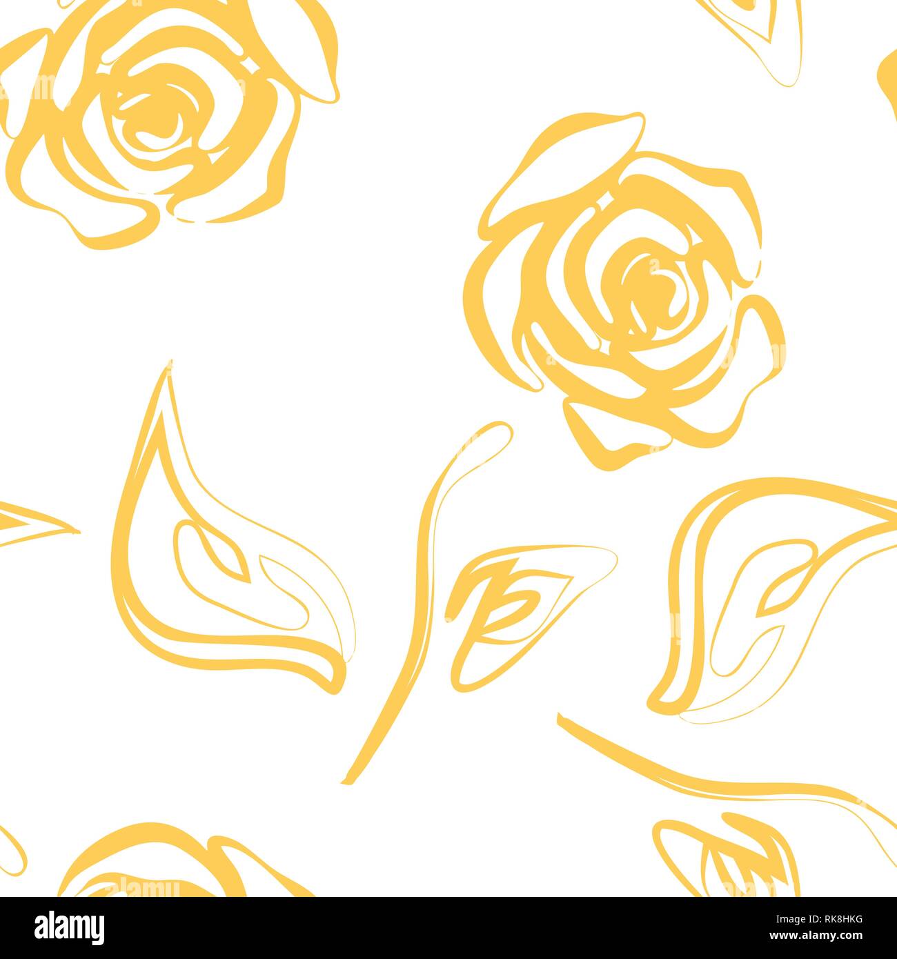 Schön Gelb und Weiß nahtlose Muster in Rosen mit Konturen. Von Hand gezeichnet von Konturlinien und Anschläge. Perfekt für Hintergrund Grußkarten und in Stock Vektor