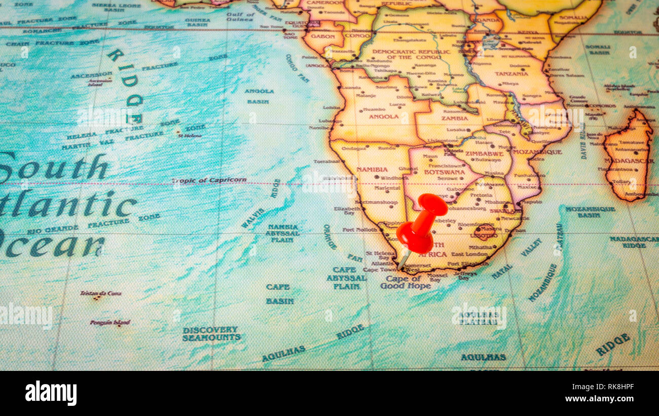 Red Pin auf Kapstadt, Afrika Stockfoto