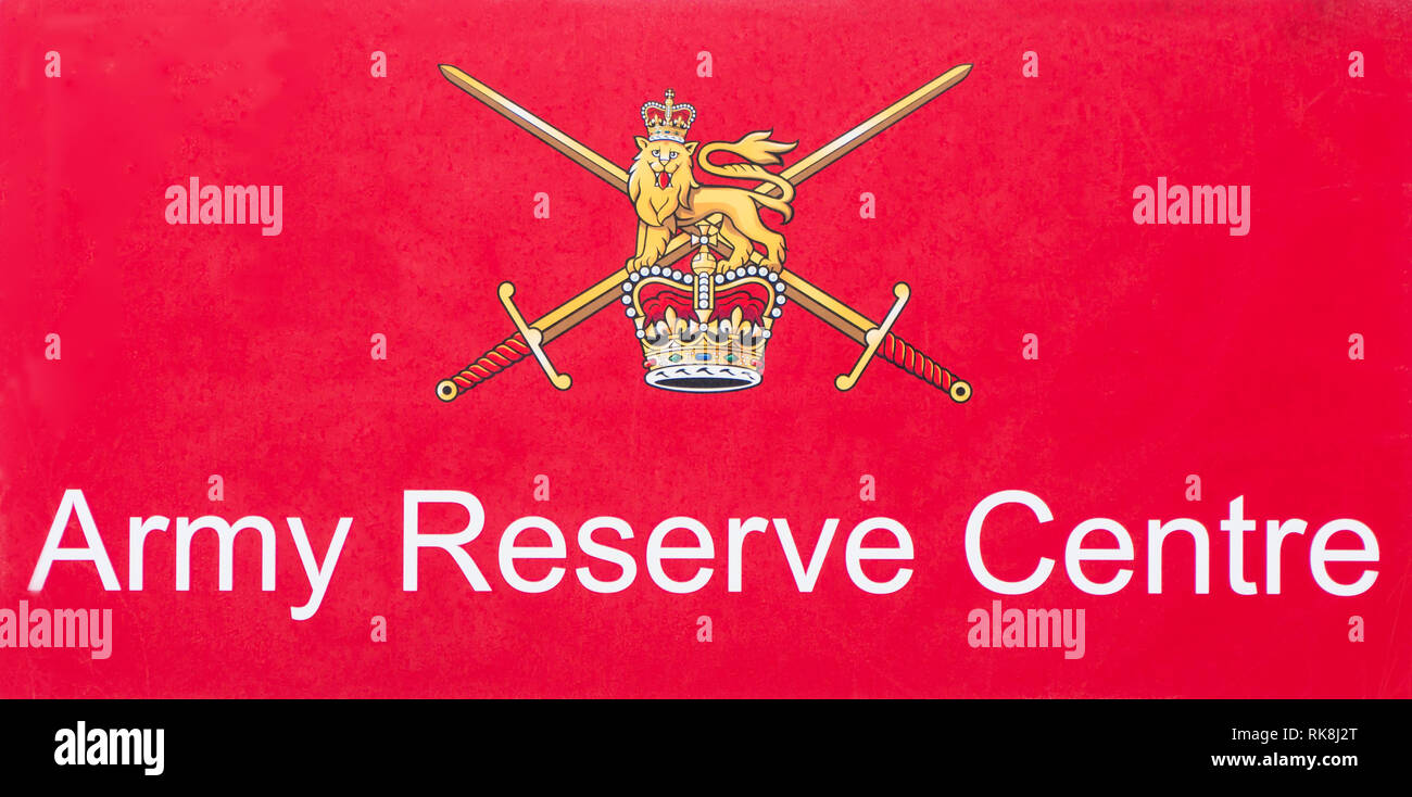 Wappen an Bord an der Armee finden Center angezeigt wird. Hereford Stockfoto