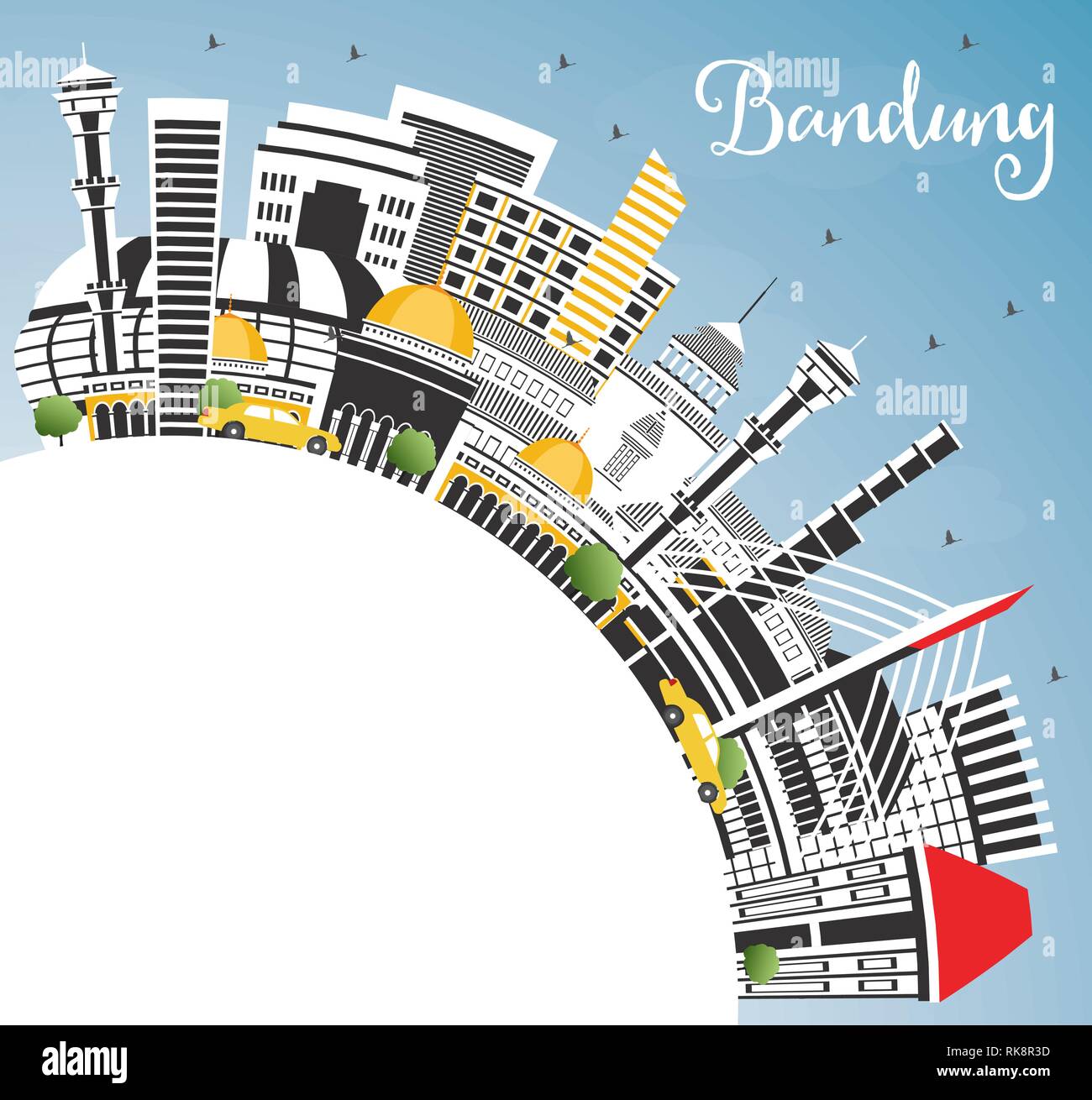 Bandung Indonesien Skyline der Stadt mit grauen Gebäude, blauer Himmel und Kopieren. Vector Illustration. Business Travel und Tourismus Konzept. Stock Vektor