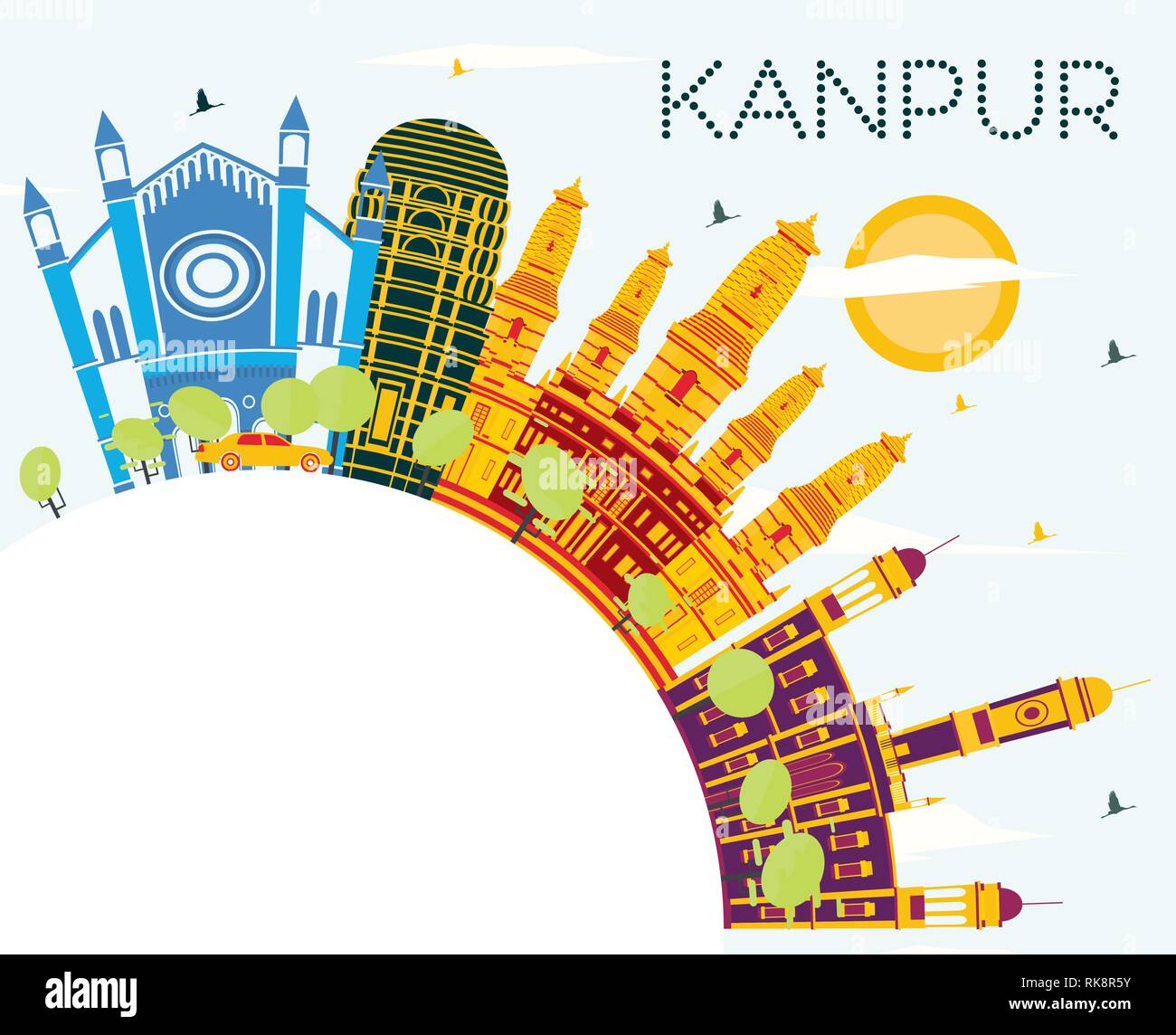 Kanpur Indien Skyline der Stadt mit Gebäuden, blauer Himmel und Kopieren. Vector Illustration. Business Travel und Tourismus Konzept. Stock Vektor