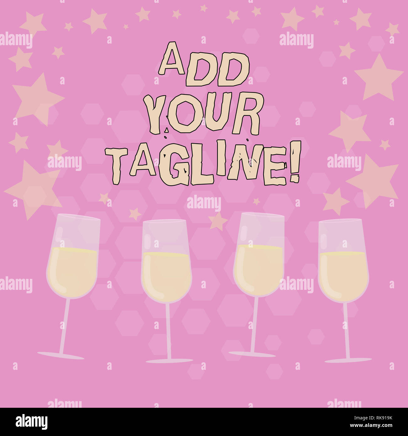 Text Zeichen zeigen Sie Ihren Slogan hinzufügen. Konzeptionelle foto Slogan in Marketing und Werbung gefüllt Cocktail Gläser mit verstreuten St Stockfoto