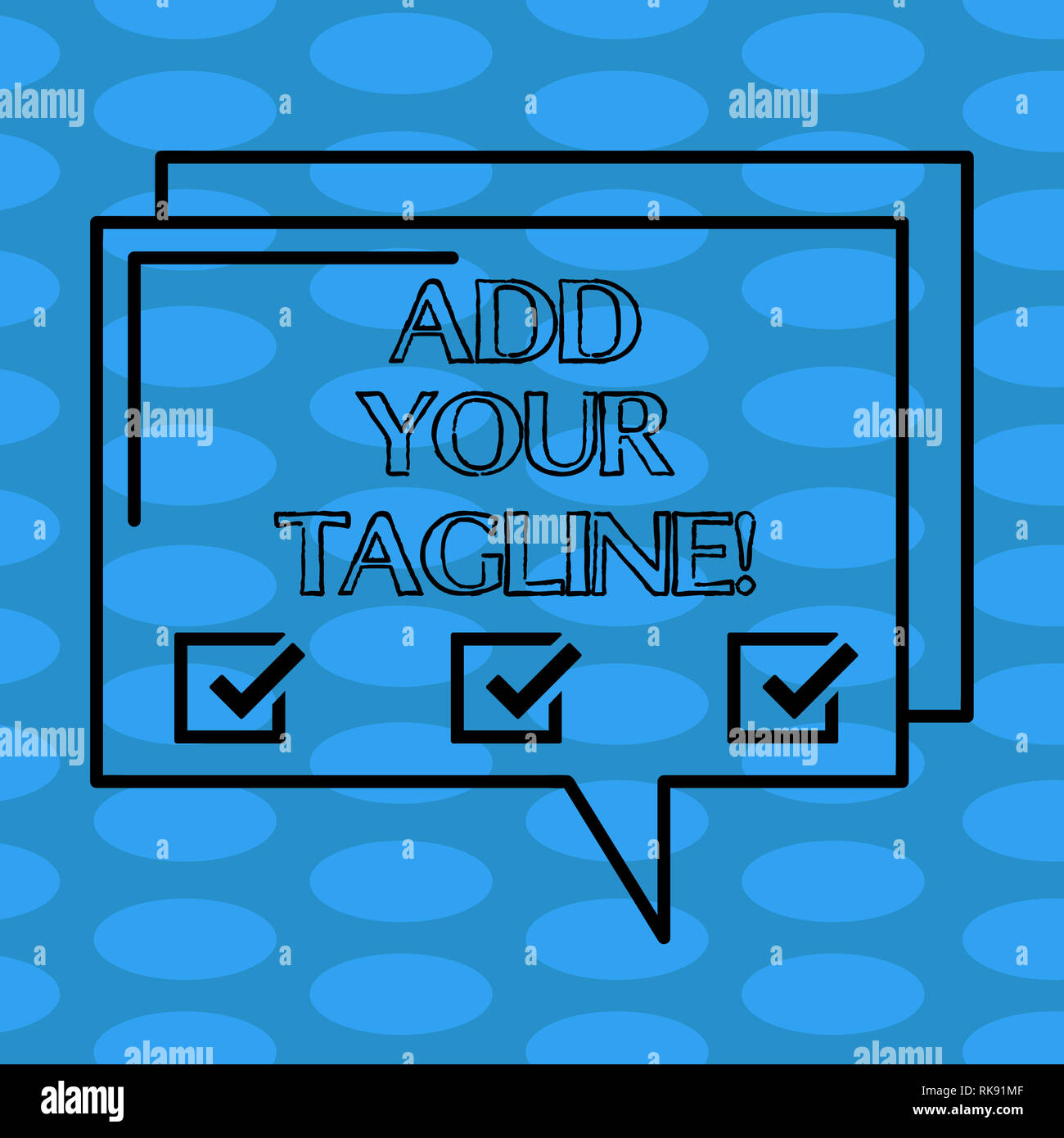 Wort schreiben Text Ihr tagline Hinzufügen. Business Konzept für Slogan in Marketing und Werbung rechteckigen Umriss transparent Comic Spee Stockfoto