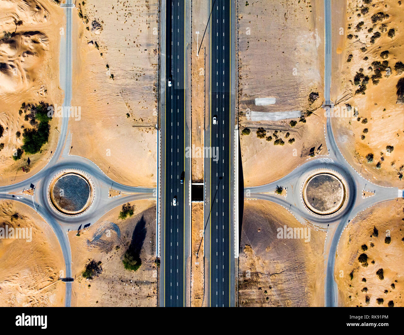 Luftaufnahme von einer Wüste Autobahn Straße Stockfoto
