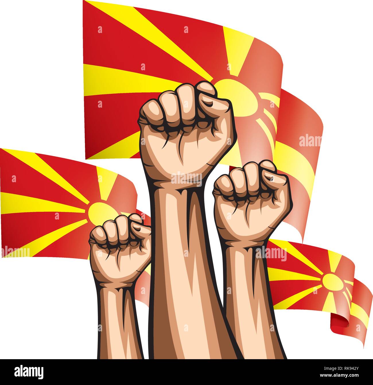 Mazedonien Flagge und Hand auf weißem Hintergrund. Vector Illustration Stock Vektor