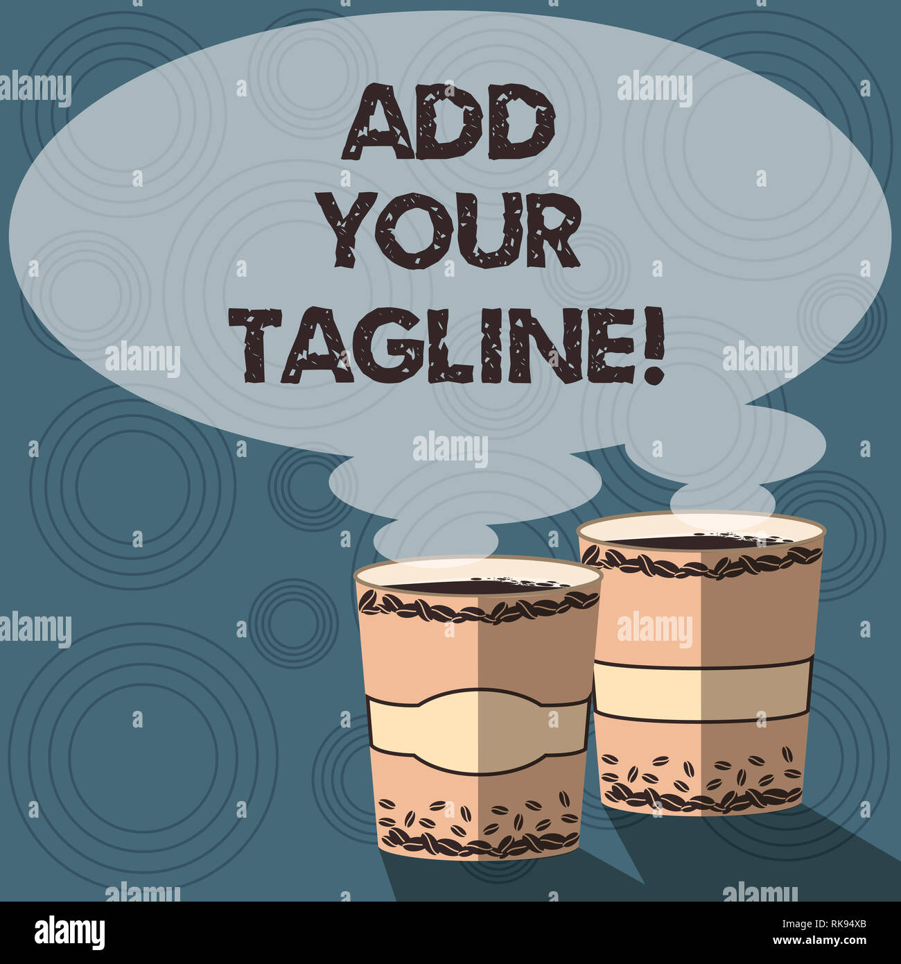 Text Zeichen zeigen Sie Ihren Slogan hinzufügen. Konzeptionelle foto Slogan in Marketing und Werbung zwei zu gehen Cup mit Getränke- und Dampf Symbol Bla Stockfoto