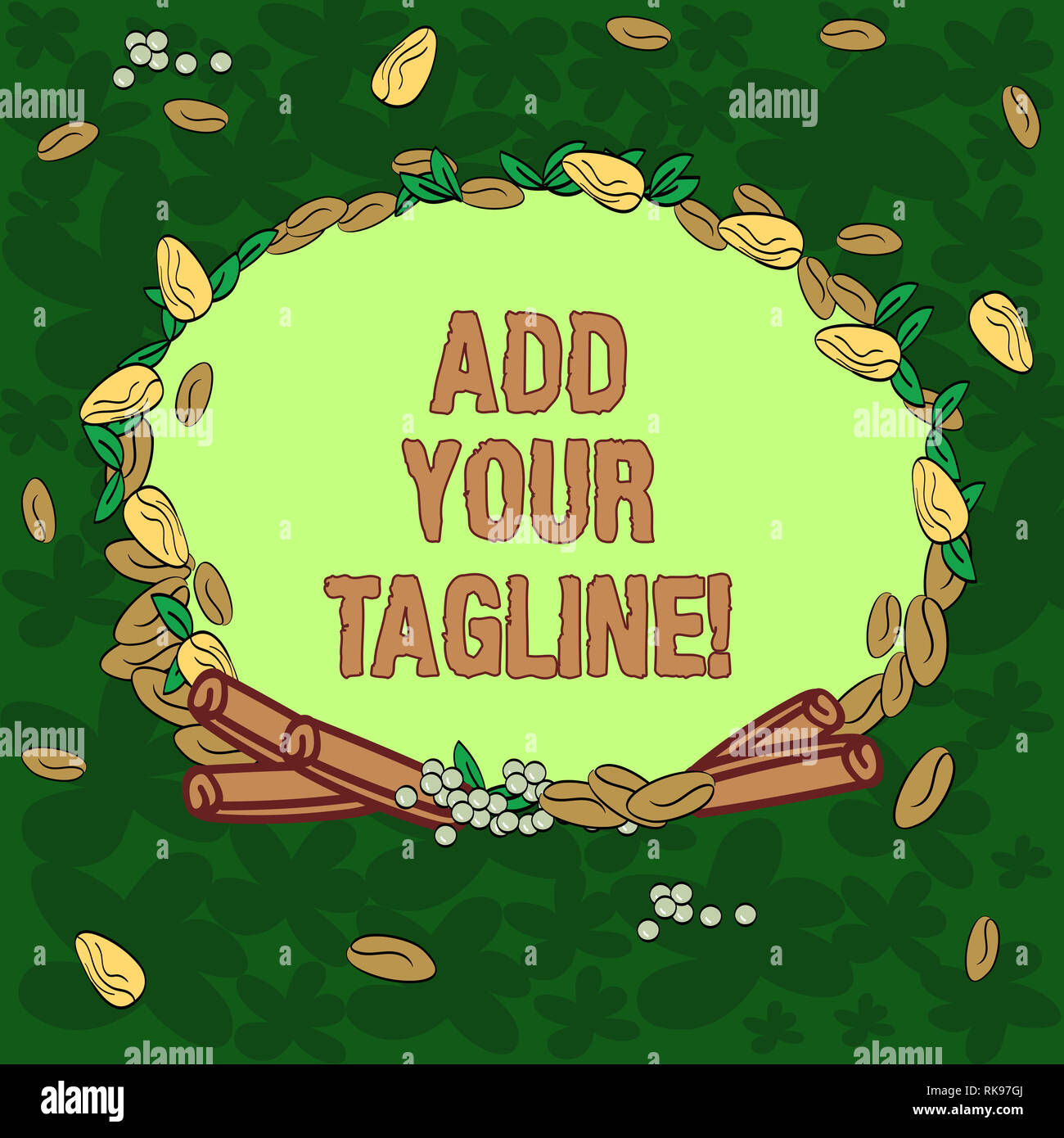 Konzeptionelle Handschrift mit Ihrem Slogan hinzufügen. Business foto Präsentation Motto in Marketing und Werbung Kranz aus Differen Stockfoto