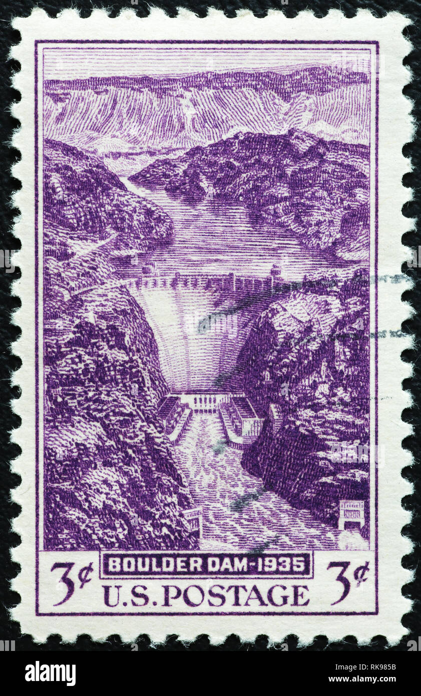 Boulder Dam bei sehr alten amerikanischen Stempel Stockfoto