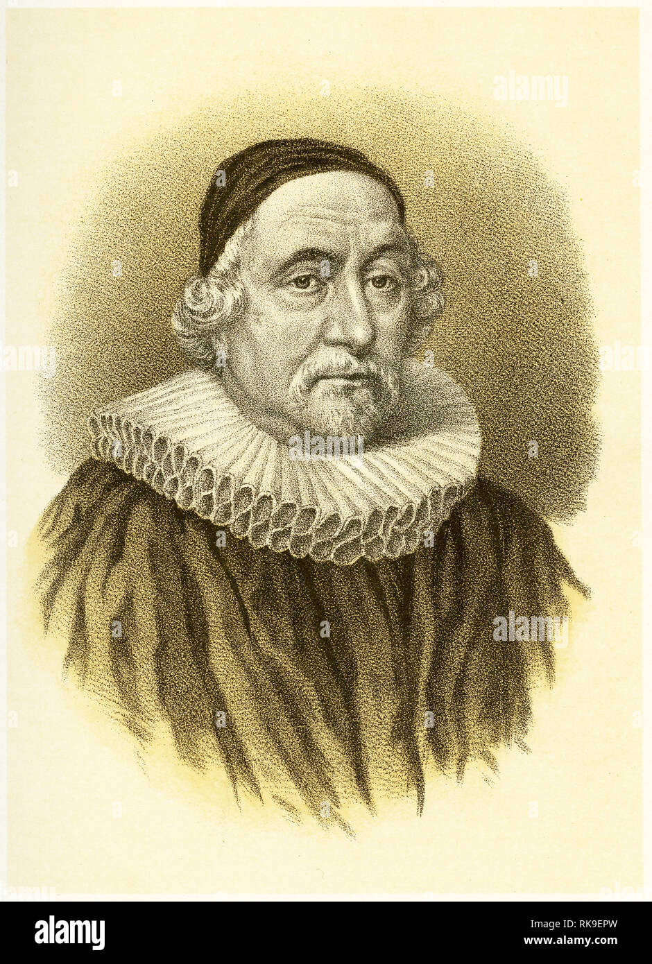 Gravur von James Ussher (1581 - 1656) Die Kirche von Irland Erzbischof von Armagh und Primas von Irland zwischen 1625 und 1656. Er war ein produktiver Gelehrter und Führer der Kirche. Stockfoto