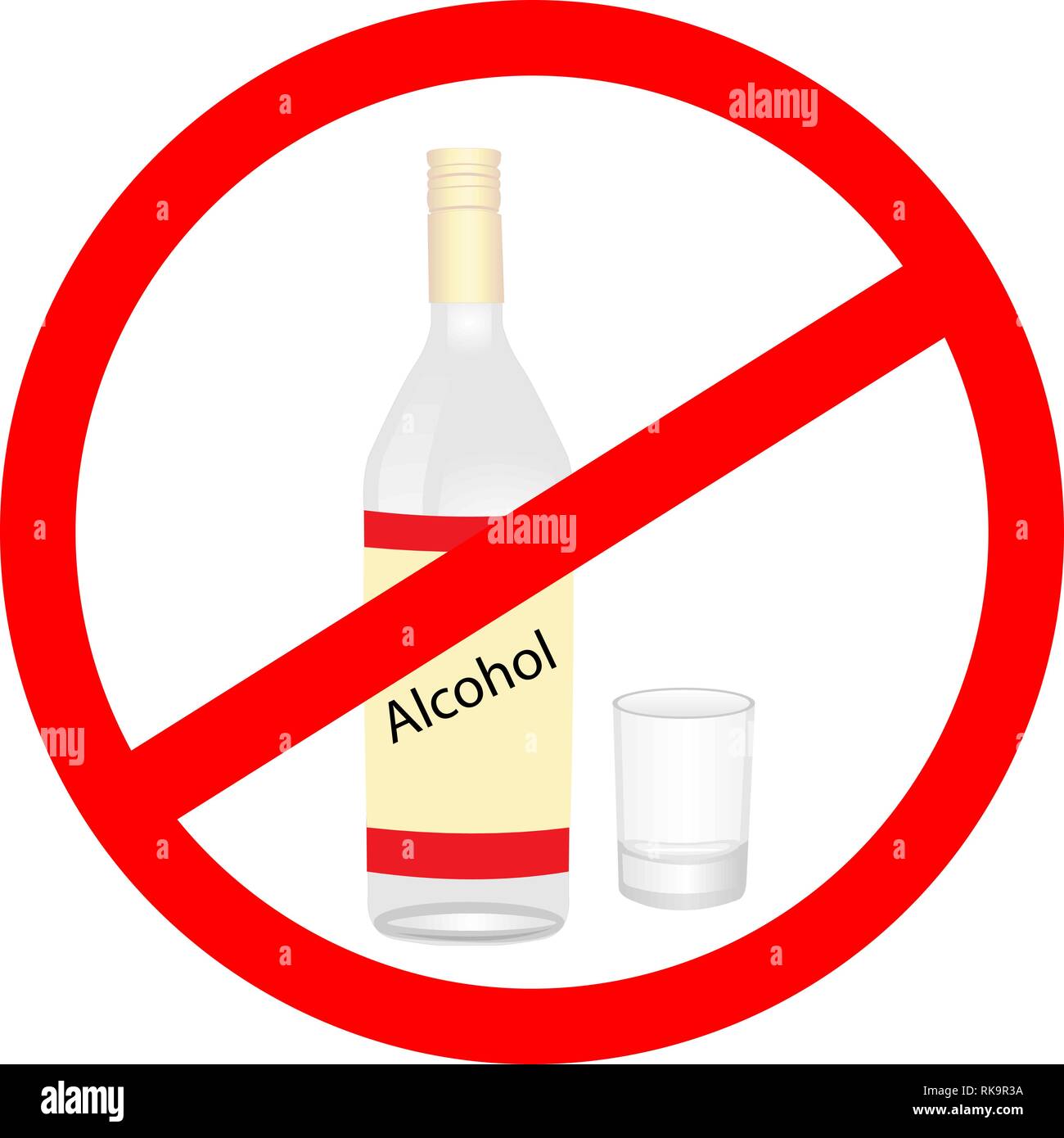 Stop Alkohol Warnschild vektor Symbol Piktogramm auf weißem Hintergrund Stock Vektor