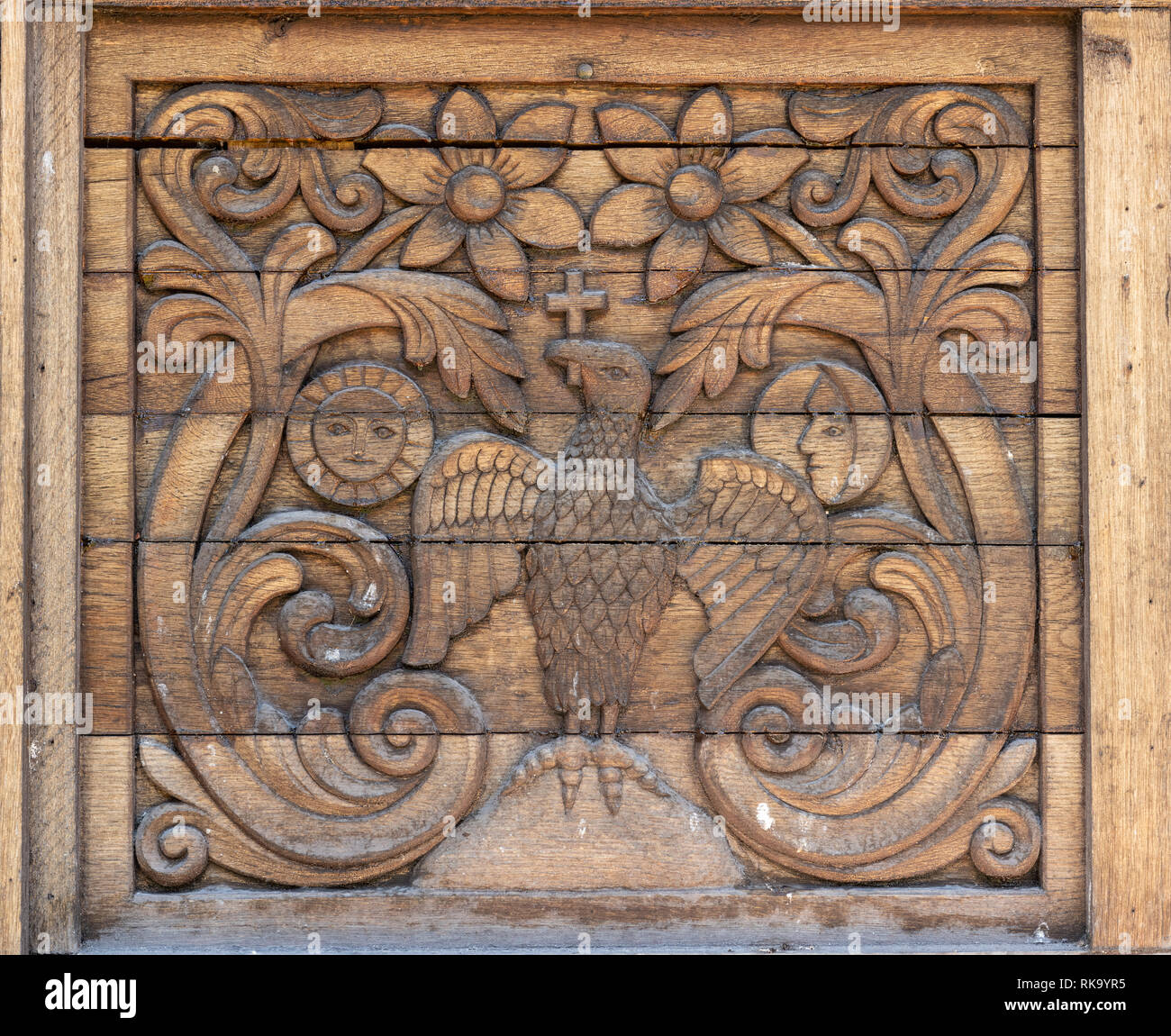 In der Nähe von Holz- Panel Dekoration im Norden Rumäniens. Stockfoto