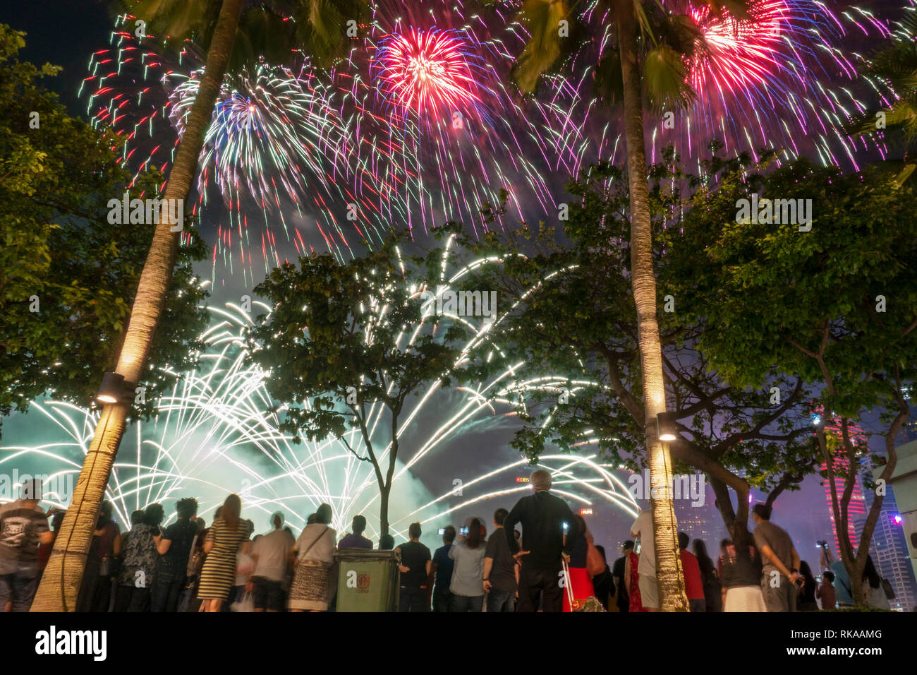 Singapur. 10 Feb, 2019. Leute rund um die Marina Bay das letzte Feuerwerk Leistung durch ein chinesisches Team für das Neujahrsfest feiern 'River Hongbao" in Singapur, Jan. 10, 2019. Credit: Dann Chih Wey/Xinhua/Alamy leben Nachrichten Stockfoto