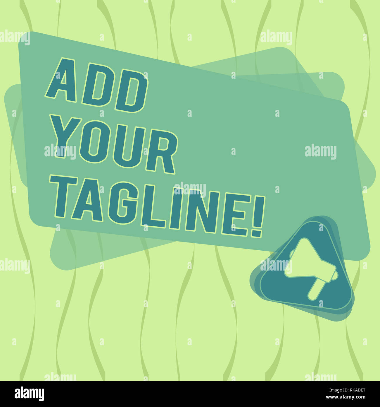 Schreiben Hinweis zeigen Sie Ihren Slogan hinzufügen. Business foto Präsentation Motto in Marketing und Werbung Megaphon im Dreieck und Blan verwendet Stockfoto