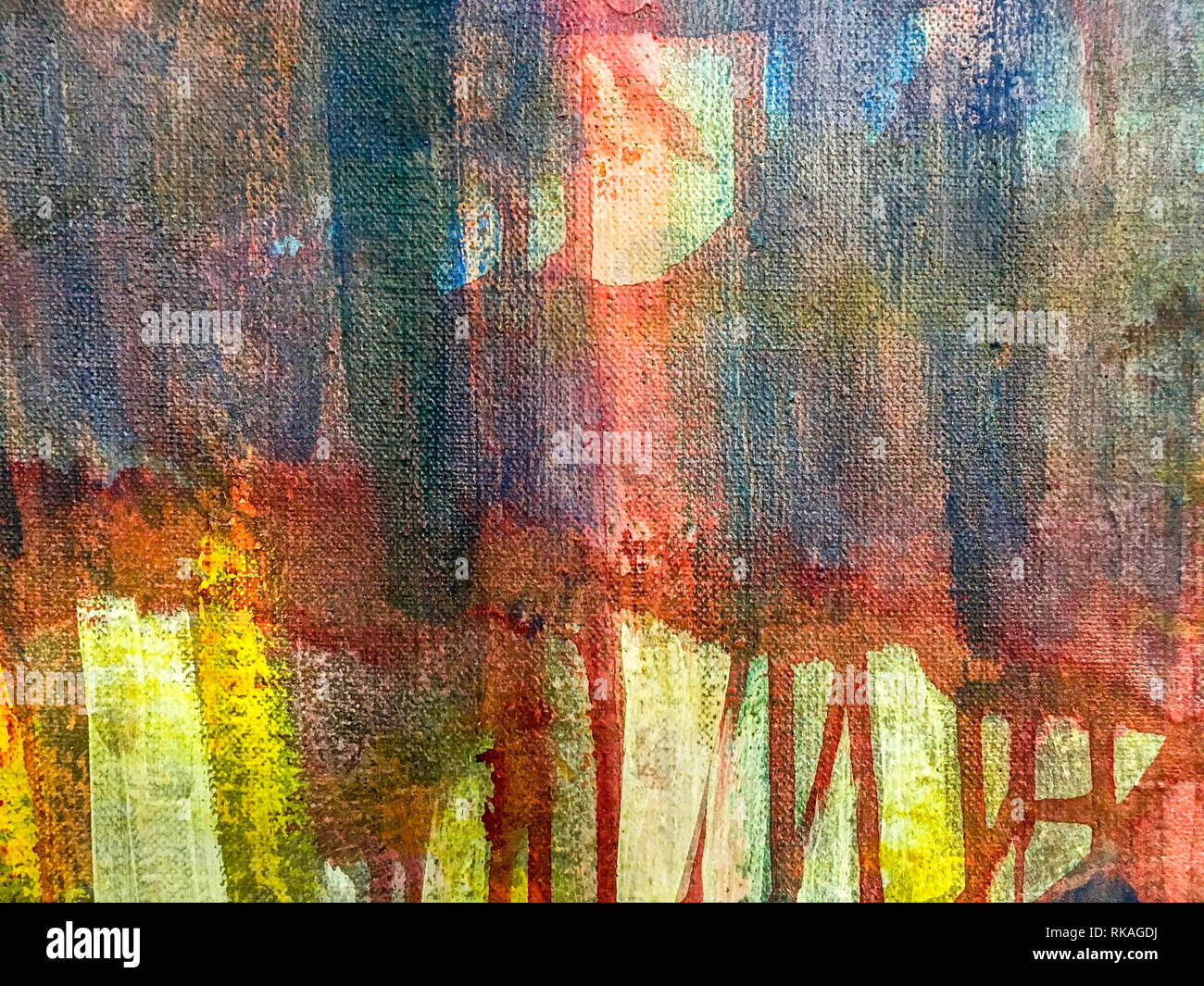 Dunkel acryl Leinwand Hintergrund mit Farbe Lecks und Blots. Detailansicht Stockfoto