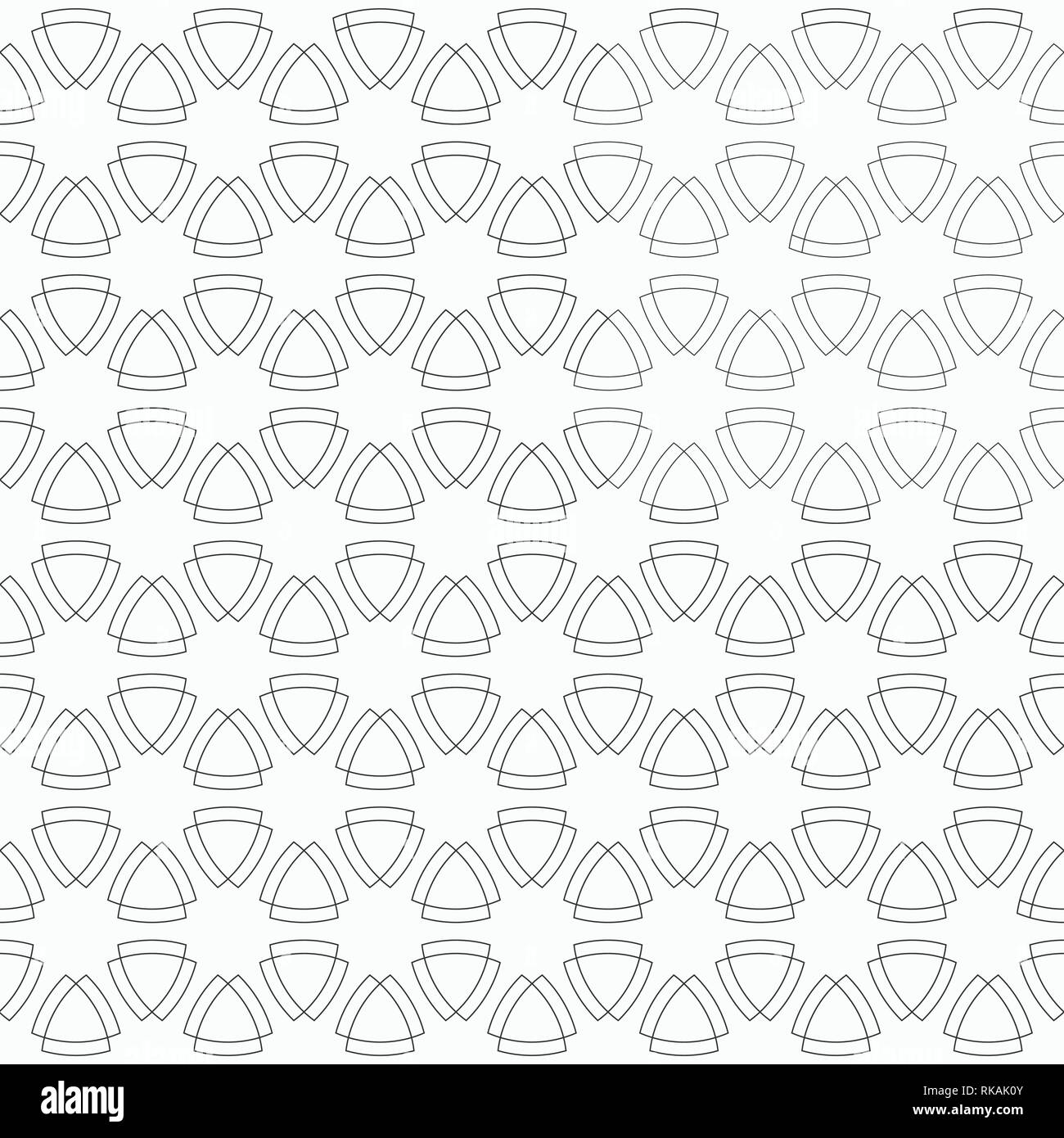 Abstrakte geometrische nahtlose Muster mit abgerundeten Dreiecke. Lineare Stil. Vektor monochromen Hintergrund. Stock Vektor