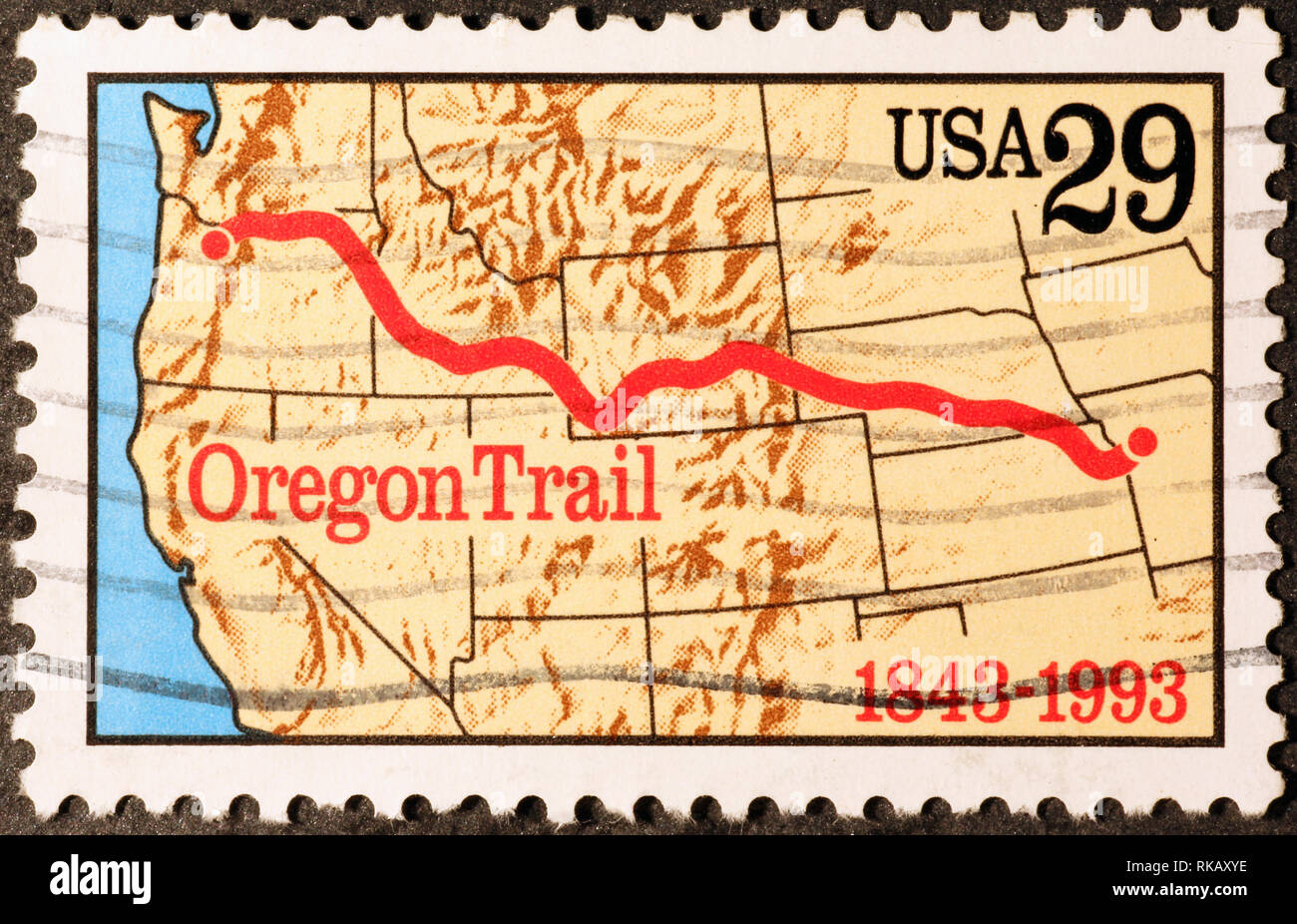 Oregon Trail auf amerikanische Briefmarke Stockfoto