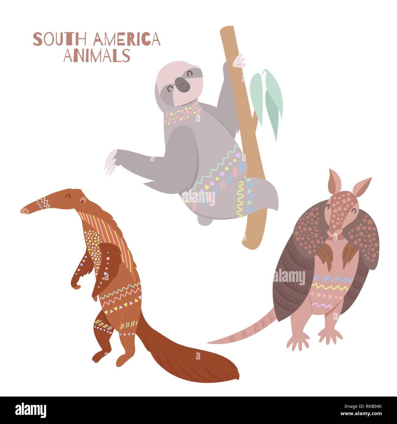 Tribal flachbild Südamerikanischen Tiere Kollektion. Fauna Symbole von Südamerika. Stock Vektor