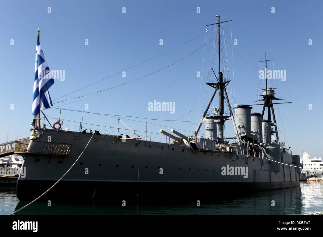 Georgios Averof ist eine modifizierte Pisa-Klasse armored Cruiser in Italien für die Royal Hellenic Navy in der ersten Dekade des 20. Jahrhunderts gebaut. Das Schiff Stockfoto