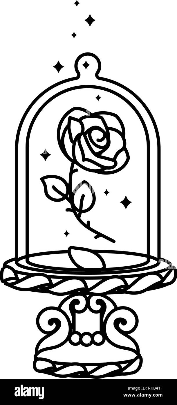 Vektor Schonheit Und Tier Line Rose Glaskuppel Stock Vektorgrafik Alamy