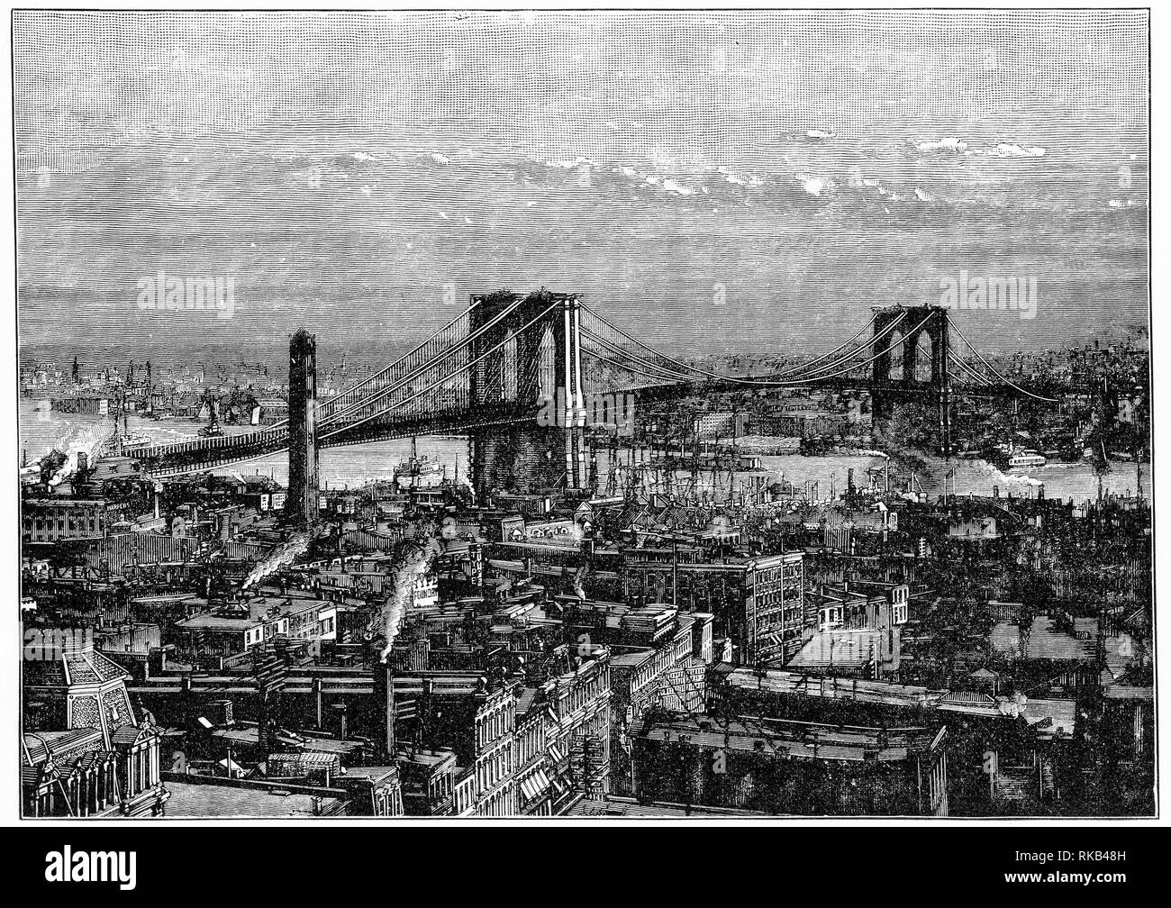 Gravur der Brooklyn Bridge In New York Stockfoto