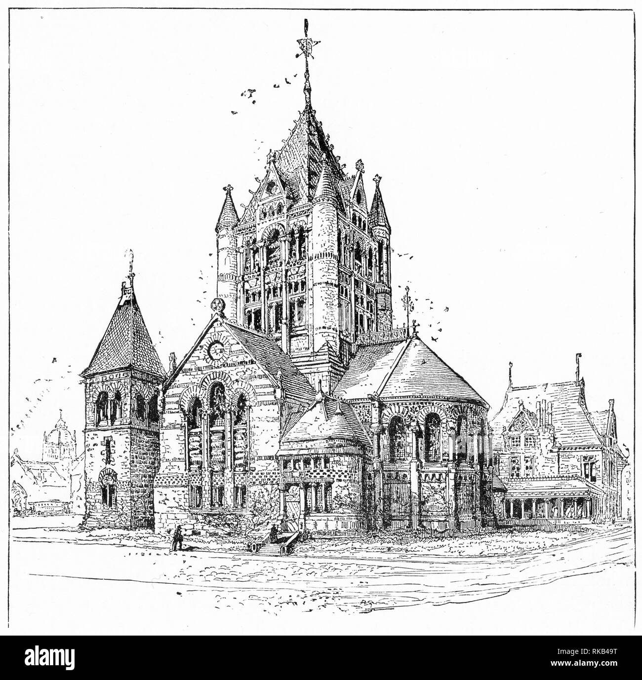 Gravur der Kirche der Heiligen Dreifaltigkeit, Boston, USA Stockfoto