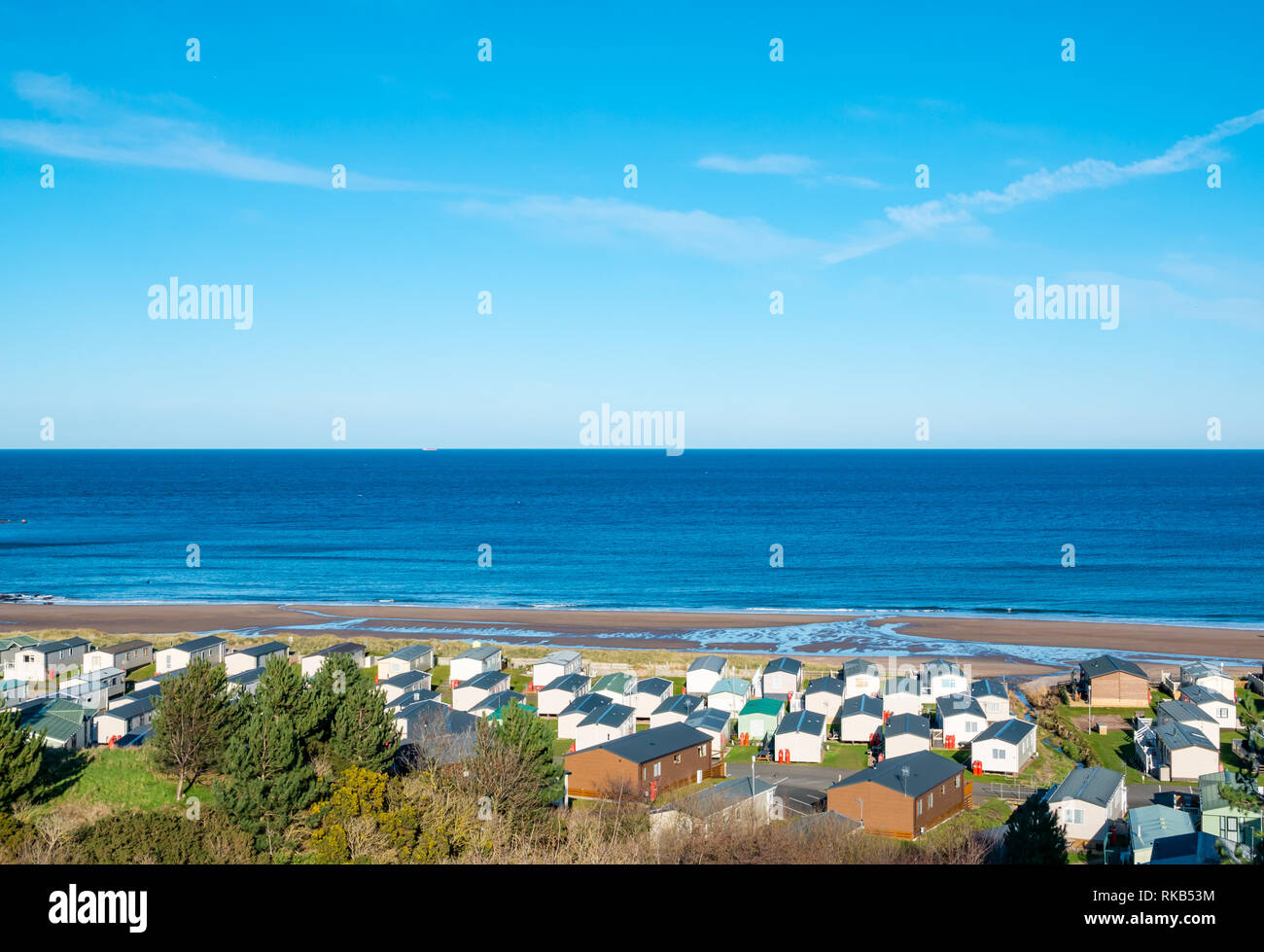 Pease Bay Holiday Home Park mit Mobilheimen und Strand, Berwickshire, Scottish Borders, Schottland, Großbritannien Stockfoto