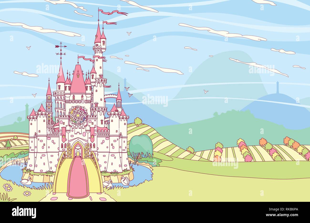 Vektor fairytale Royal Panorama mit Blick auf das Schloss Kunst Stock Vektor