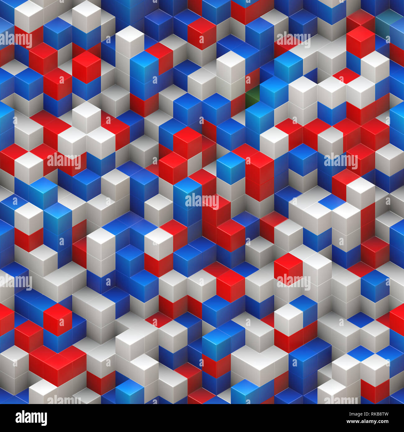 Würfel nahtlose Hintergrund - bunt, rot blau weiß, zufällig zusammengesetzte Struktur - 3D-Rendering Stockfoto