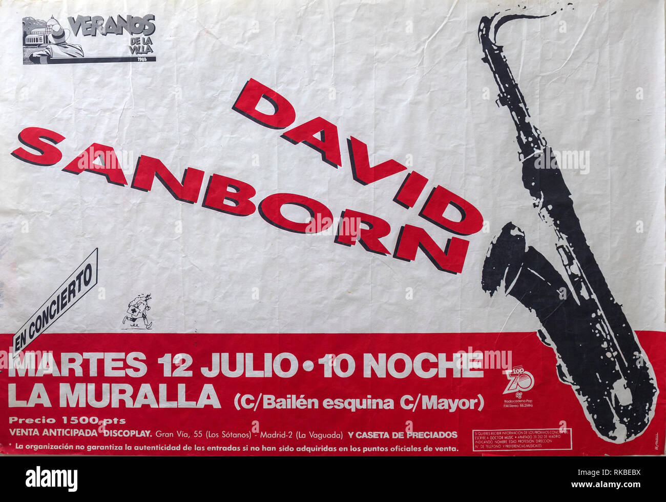 David Sanborn, Madrid Tour 1988, Musical Konzert Poster Stockfoto