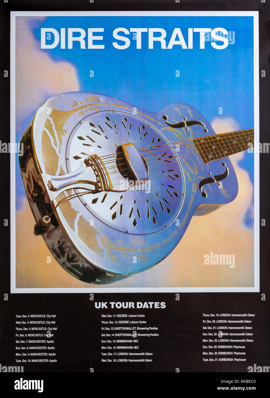 Dire Straits, Brothers in Arms"-Tour de 1985, Musical Konzert Poster Stockfoto